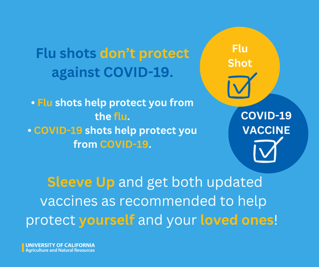 Flu shots don't protect against COVID-19. Flu shots help protect you from the flu. COVID-19 shots help protect you from COVID-19. Sleeve UP and get both updated vaccines as recommended to help protect yourself and your loved ones!