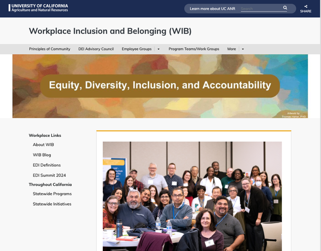 Screenshot of Workplace Inclusion and Belonging website with group photo of EDI Summit participants.