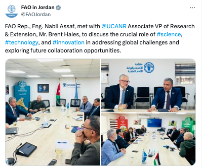 FAO in Jordan posted about their representative Nabil Assaf meeting with Hales and other UC ANR leaders.