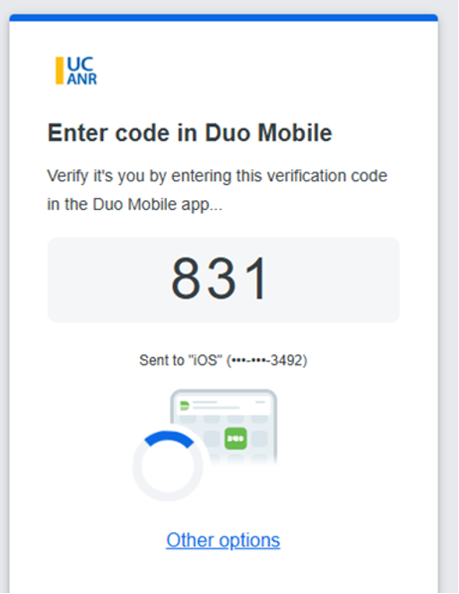 Fig. 2 – Verified Push Code prompt after entering your username and password.Duo Mobile.