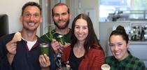 L to R: Gerry Spinelli, Chris Shogren, UCCE Environmental Horticulture Advisor, Lindsey Pedroncelli and Natalie Levy, UCCE Soil Health and Organics Material Management Advisor,  pose with a batch of fresh pesto. for ANR Employee News Blog