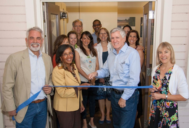 Front row, from left, SAREP director Tom Tomich is joined by Helene Dillard, Bill Frost and Gail Feenstra for the ribbon-cutting at Robbins Hall Annex.