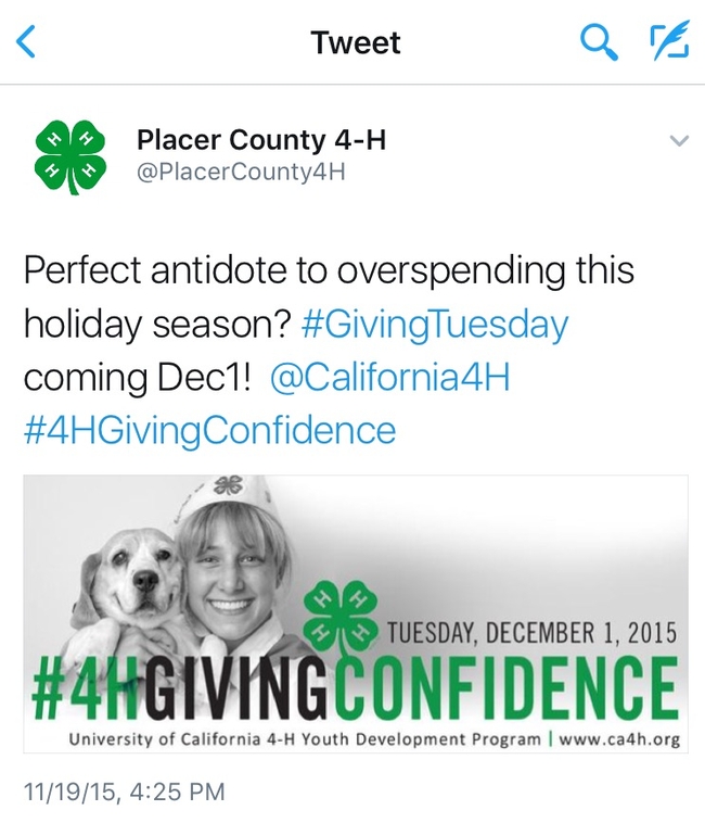Last year, 4-H in Placer County was successful in attracting donations through its #GivingTues campaign.