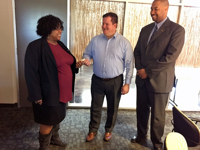 UC ANR chief innovation officer Gabe Youtsey with LaWana Richmond, left, and Jason Valdry, right.