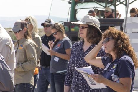 Lisa Fischer, right, and former UC ANR vice president Barbara Allen-Diaz attend a IREC Field Day in 2014 at Intermountain Research and Extension Center in Tule Lake.