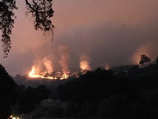 The River Fire started to move downhill toward the Hopland REC headquarters on July 27. Photo by Hannah Bird