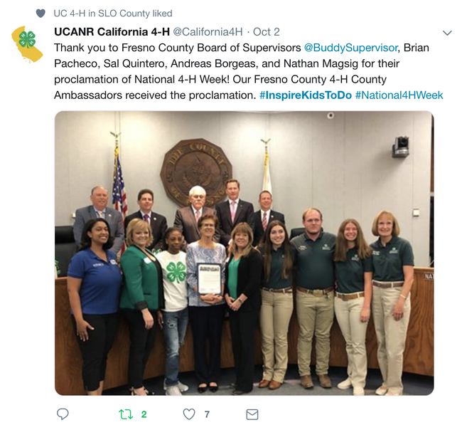 The Fresno County Board of Supervisors presented a proclamation to the local 4-H staff and youth.