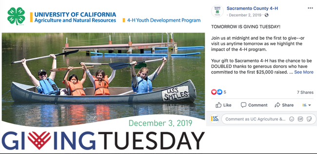 4-H Youth Development in Sacramento County had an outstanding photo to promote its program on Giving Tuesday.
