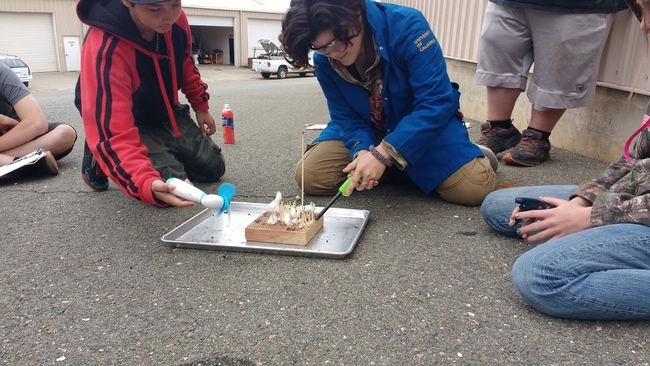 Students from the Say Yuba Environmental Science (YES) Charter Academy modeled wildfire in oak woodlands at a workshop held before the coronavirus pandemic.