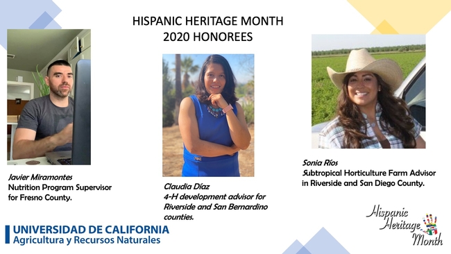 As part of the Hispanic Heritage Month celebration, UC ANR is recognizing the contributions of three Latino professionals.
