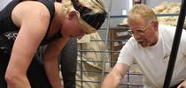 John Harper gives sheep shearing pointers. Most of the sheep shearers currently working in California have graduated from his sheep shearing school, which started in 1993. for ANR news releases Blog