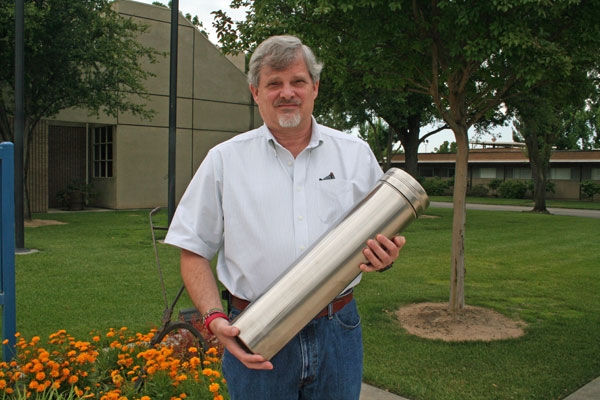 Jeff Dahlberg, director of the UC Kearney Research and Extension Center, with the time capsule that will be buried May 26.