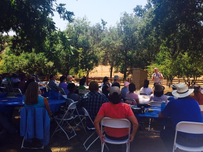 Bill Frost, ANR associate vice president, speaking to a group of recently hired UC Cooperative Extension academics at Chrisman Ranch.