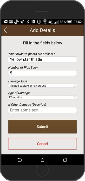 A short survey asks users to describe the damage and location.