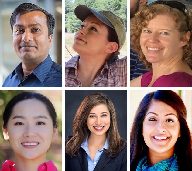 The new faces at UC ANR are, clockwise from top left, Safeeq Khan, Cindy Kron, Kim Ingram, Karmjot Randhawa, Mallika Nocco and Qi Zhou.