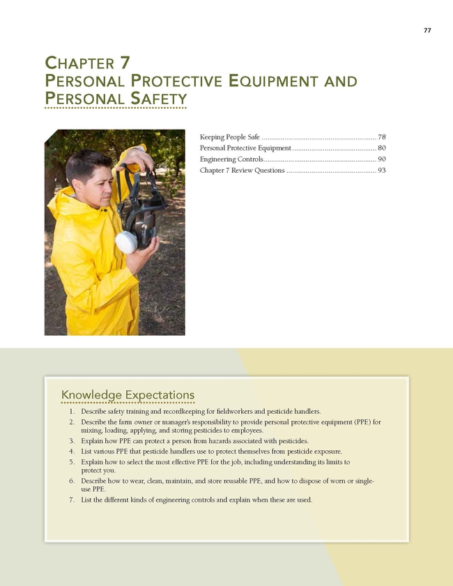 Page from the manual introducing the chapter on personal protective equipment