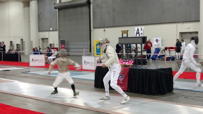 Obvious opponent advantages doesn't prevent Gemin Channing from winning her sabre bout