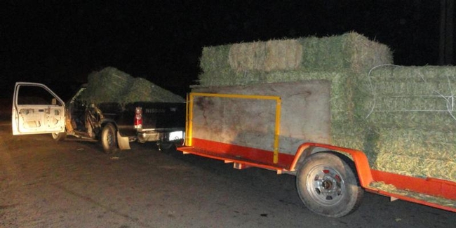 Truck and trailer with suspected stolen hay bales