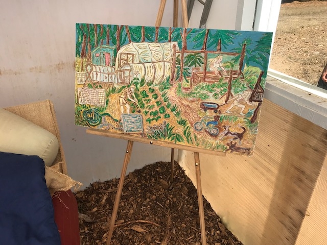 (Above) A painting of the farm by a guest