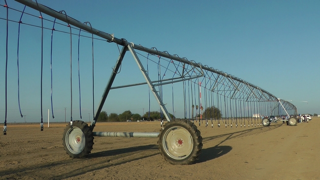 A new center pivot irrigation system at the UC West Side Research and Extension Center was introduced to participants in the Twilight field day and farm tour in September.