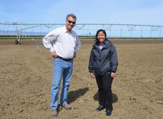 UC Cooperative Extension Fresno County Advisor, Dan Munk, and CDFA Specialty Crop Block Grant Program, Sheila Morco, at the cover crop water use study site in Five Points, CA
