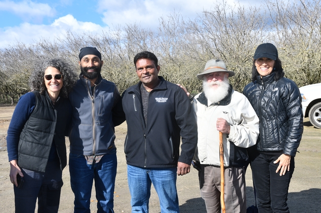 Dr. Daphne Miller MD, Dr. Jagdeep Singh MD, Jagdeep Singh’s father, Tom Willey, and Sharon Meers at the Singh’s almond orchard in Madera, CA January 21, 2019