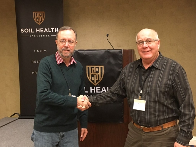 NRCS’s Rob Roy (left), Area 3 Agronomist, and Paul Tracy (right) of the Soil Health Institute at the kick-off meeting of the North American long-term study site soil health project in Chicago, IL, January 23 and 24, 2019.