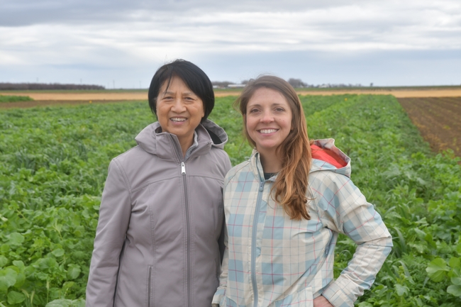 USDA ARS Water Management Research Lab soil scientists, Suduan Gao (left) and Lauren Hale, visit CASI’s NRI Project field in Five Points, CA February 15, 2019