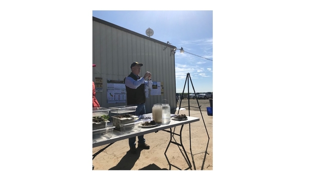 Dan Munk conducting a live demonstration of soil aggregation for Merced, CA public field educational event on March 21, 2019