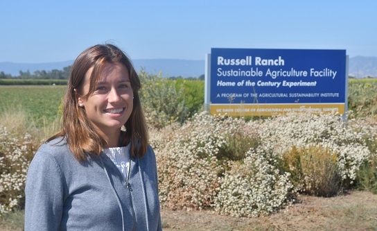 French agricultural engineering student and Dwayne Beck summer intern, Mazarine Foustel, visiting the Century Experiment at the LTRAS long-term study site on the UC Davis campus