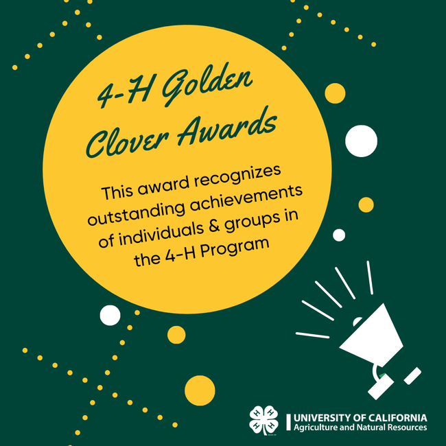 4-H Golden Clover Award recognizes outstanding achievements of individuals & groups in the 4-H program.