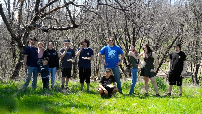 Prospect High School crew enjoying lunch after planting trees in Feather Falls, CA on March 31, 2019.