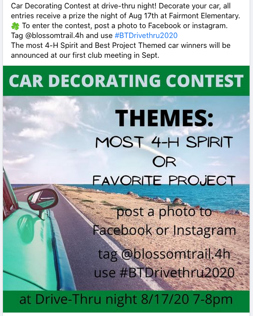 Facebook post promoting Car Decorating Contest.