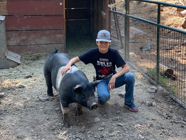 Bodie of Indian Valley 4-H with Hampshire cross hog Smokey