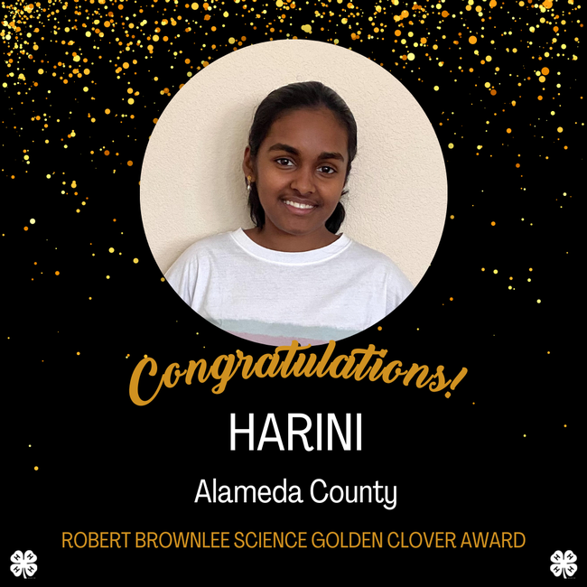 Photo of Harini, Robert Brownlee Science Award winner