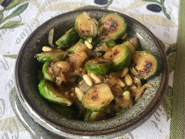 Brussel Sprouts with Caramelized and Pine Nuts