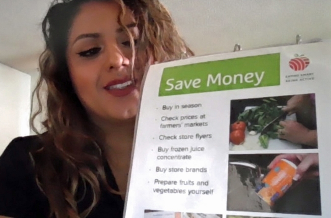 Mariana Lopez, EFNEP nutrition educator, leads the plan, shop and save lesson via Zoom.