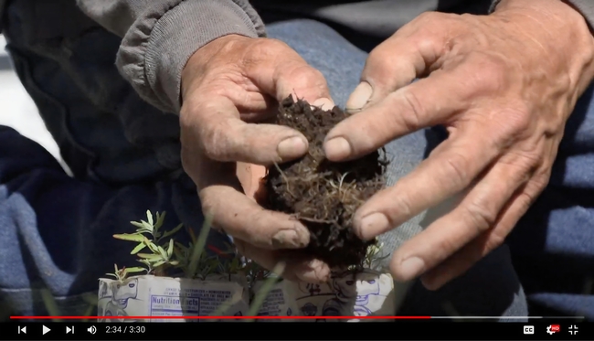 Screenshot of YouTube video showing hands working with soil
