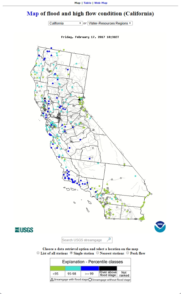 Map of flooding locations in CA. by USGS.