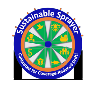 A graphic of a sprayer fan with the words 