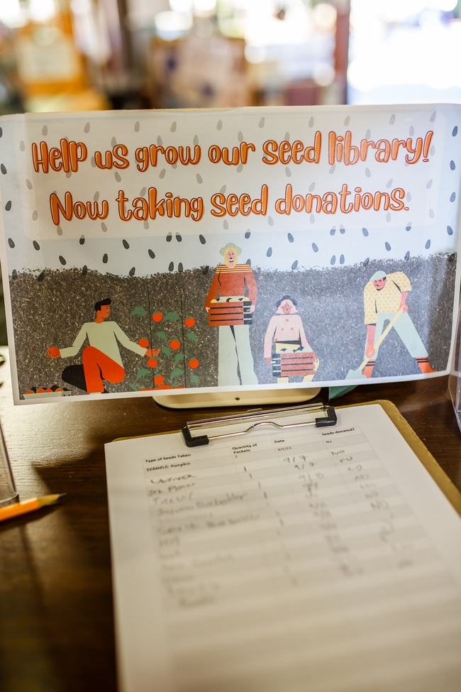 The public is invited to select seeds for their gardens and to donate seeds.