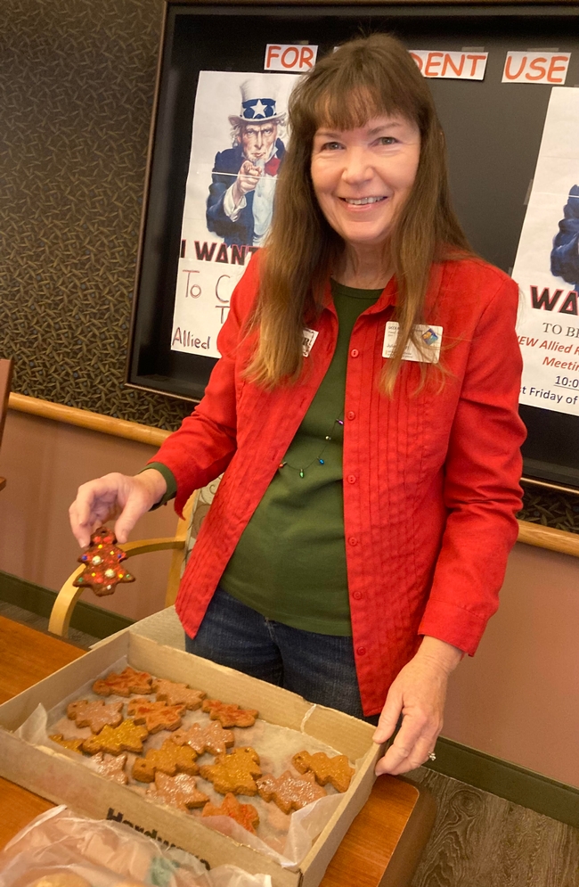 MG Julie Arndt displays the 'cookies' she prepared for the veterans to decorate.