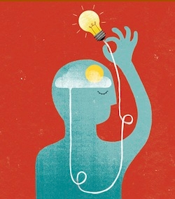 illustration of person plugging lightbulb into cloud