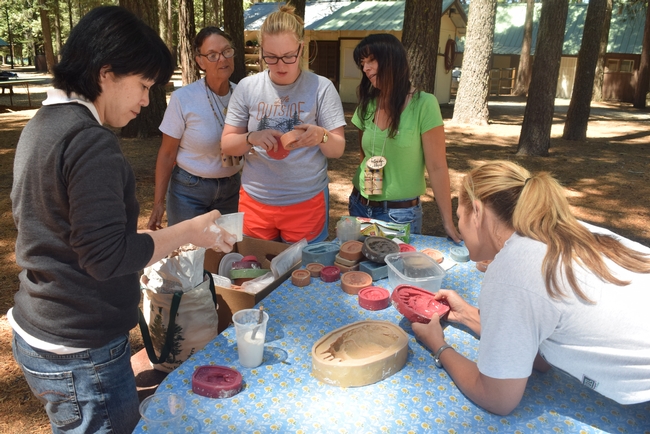 Teachers make wildlife track casts as part of a wildlife education activity.