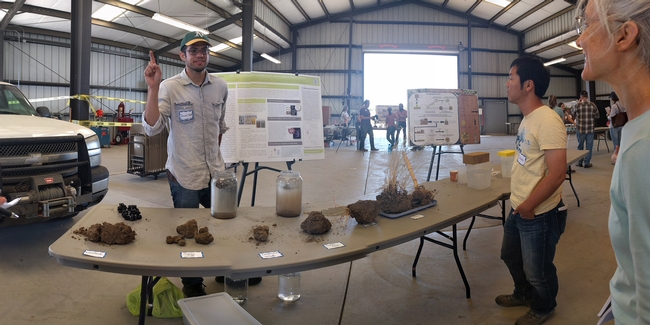 PhD student Daniel Rath teaches principles of soil aggregates at Russell Ranch's recent Soil Health Workshop