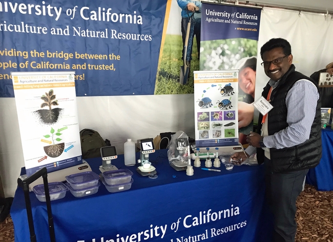 UCCE entomology and biologicals advisor Surendra Dara, shown at a display at the World Ag Expo, was the organizer of the March Ag Innovations Conference in Santa Maria.