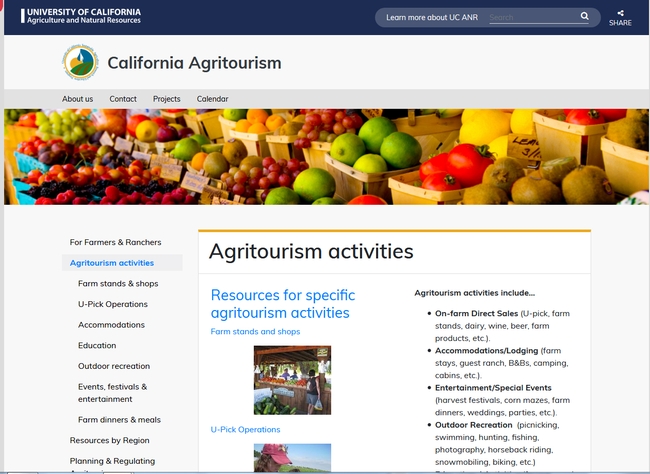California Agritourism website screenshot