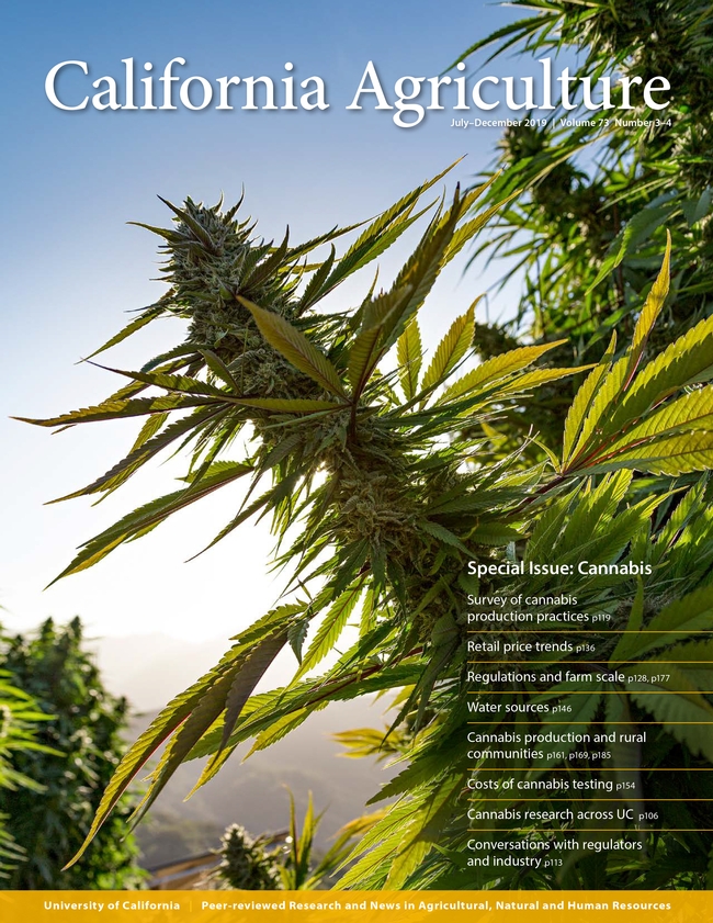 The July-December 2019 issue of California Agriculture journal focuses on cannabis.