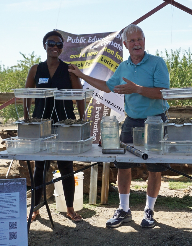 UCCE climate-smart educator Esther Mosase, left, and UCCE specialist Jeff Mitchell at a field day.