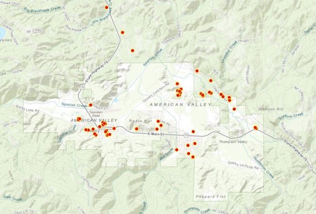 The UCCE Firewise reporting tool shows locations where residents have taken wildfire prevention actions such as clearing vegetation to maintain defensible space.